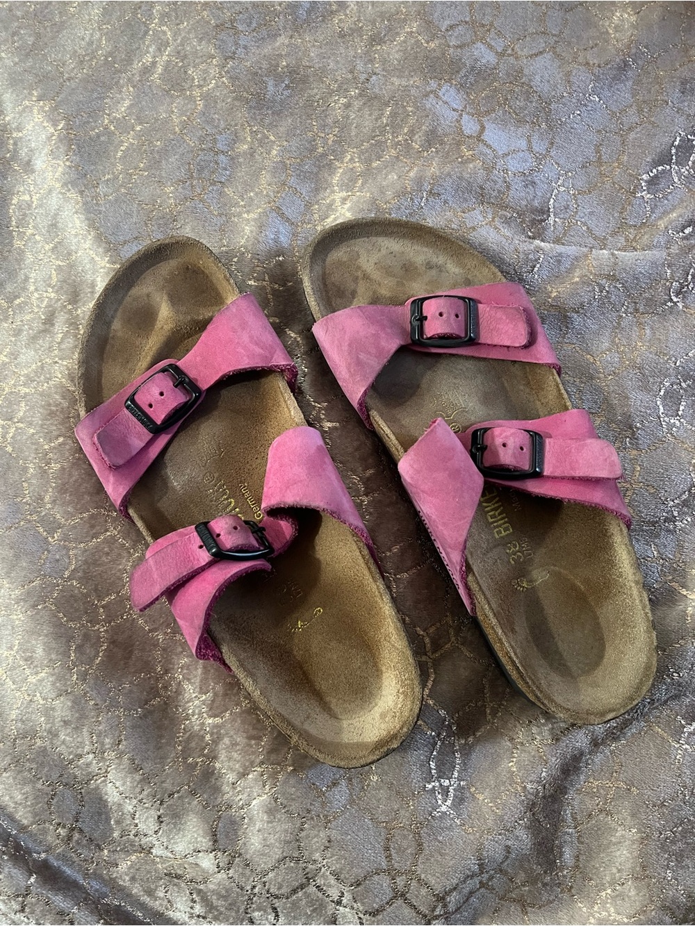 Birkenstock Women's Pink Suede Double-Buckle Slide Sandals